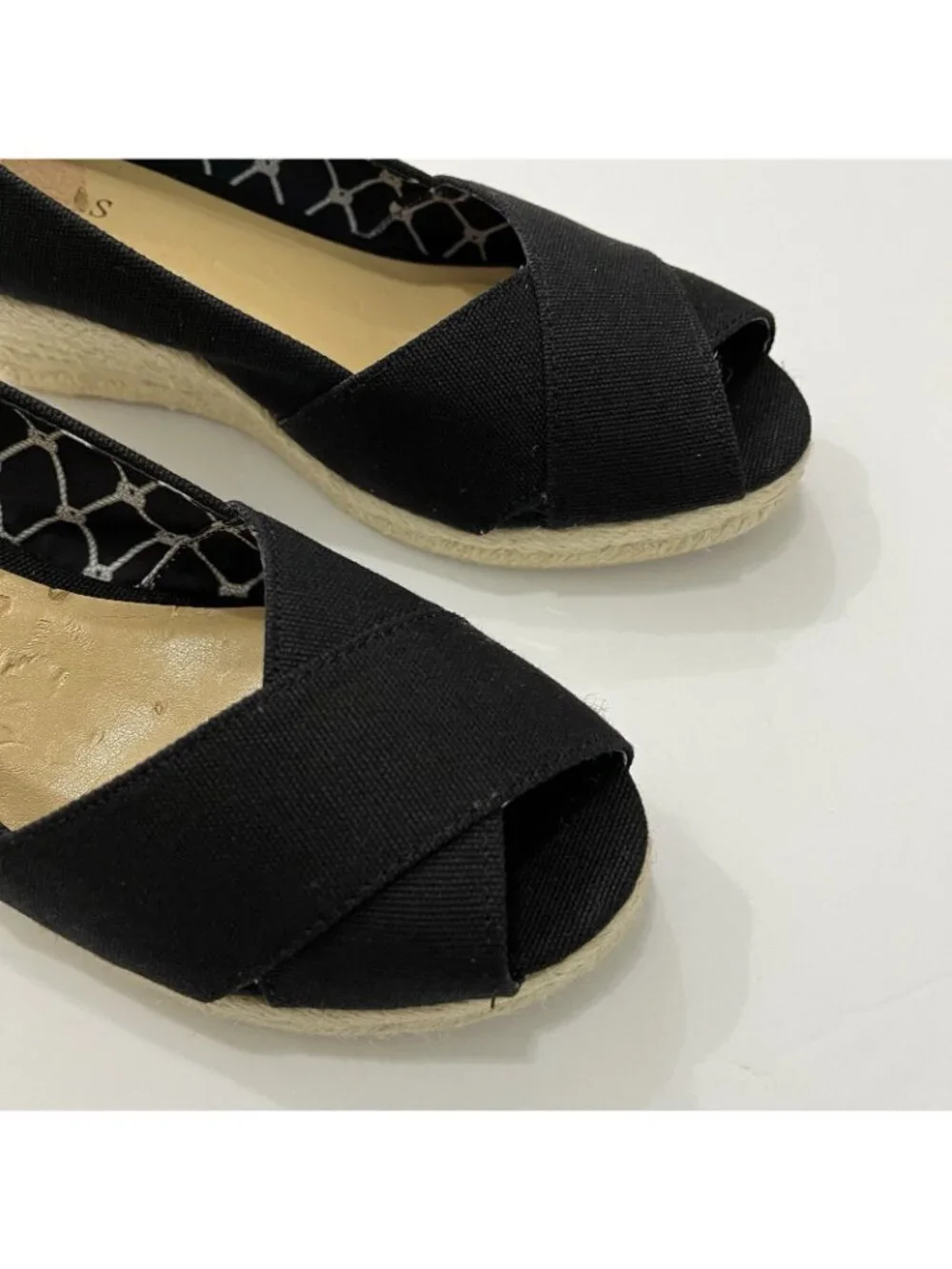 Talbots Black Canvas Peep Toe Sip On Espadrille Wedge Sandal